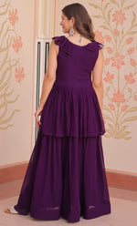 Ideal Purple Color Blooming Fabric Gown