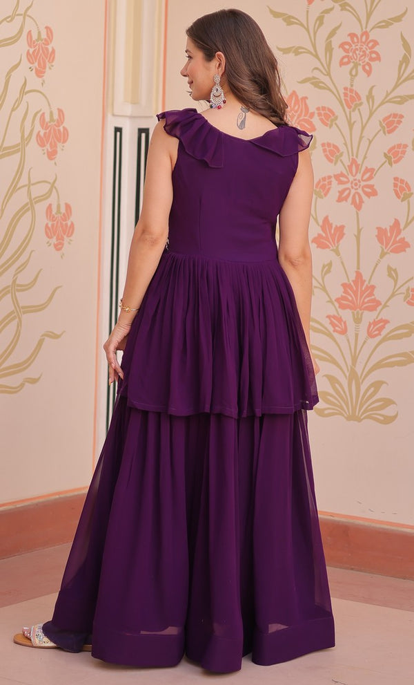 Ideal Purple Color Blooming Fabric Gown