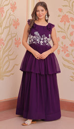 Ideal Purple Color Blooming Fabric Gown