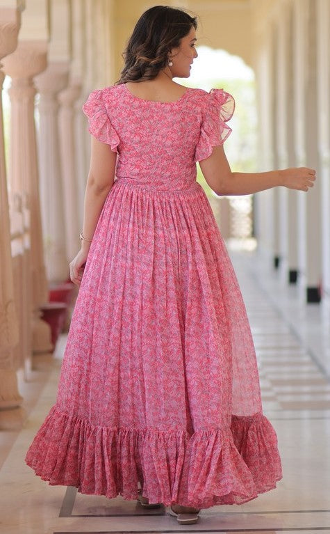 Striking Pink Color Georgette Fabric Gown