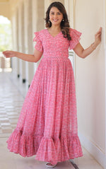Striking Pink Color Georgette Fabric Gown