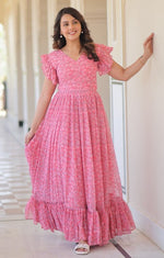 Striking Pink Color Georgette Fabric Gown