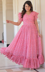 Striking Pink Color Georgette Fabric Gown