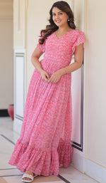 Striking Pink Color Georgette Fabric Gown