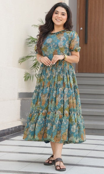 Striking Blue Color Georgette Fabric Gown