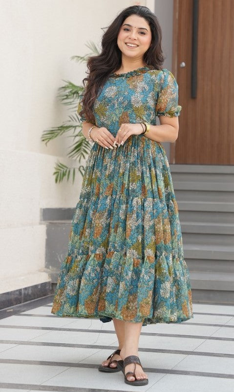 Striking Blue Color Georgette Fabric Gown