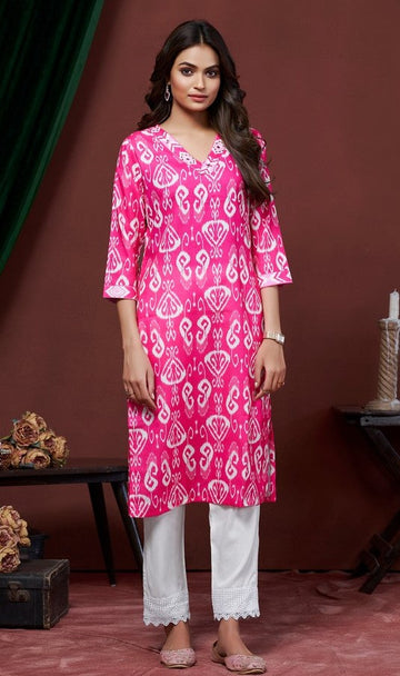 Amazing Pink Color Cotton Fabric Kurti