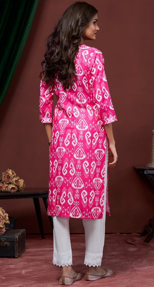 Amazing Pink Color Cotton Fabric Kurti