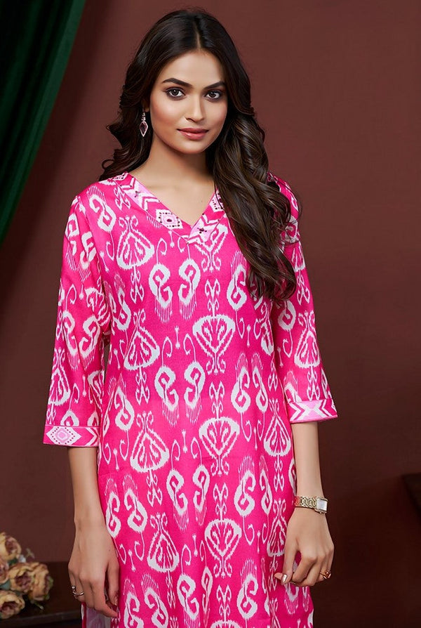 Amazing Pink Color Cotton Fabric Kurti