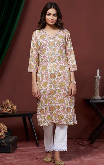 Amazing Green Color Cotton Fabric Kurti