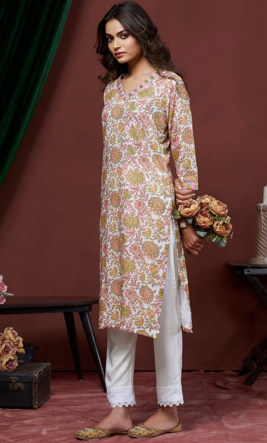 Amazing Green Color Cotton Fabric Kurti