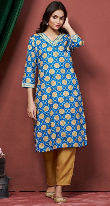 Amazing Blue Color Cotton Fabric Kurti