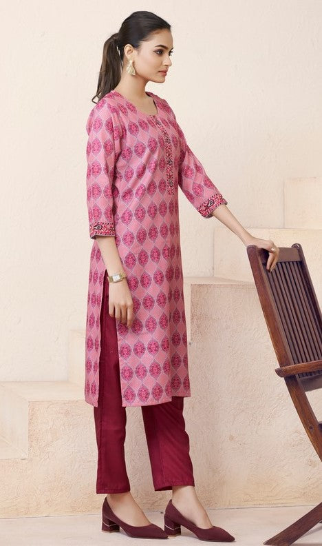 Amazing Pink Color Cotton Fabric Kurti