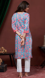 Amazing Aqua Color Cotton Fabric Kurti
