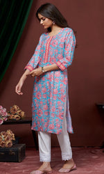 Amazing Aqua Color Cotton Fabric Kurti