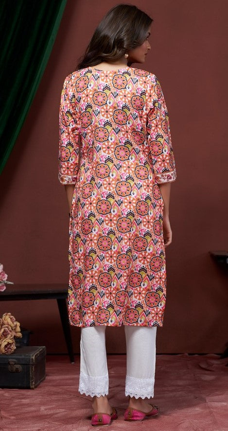 Amazing Peach Color Cotton Fabric Kurti