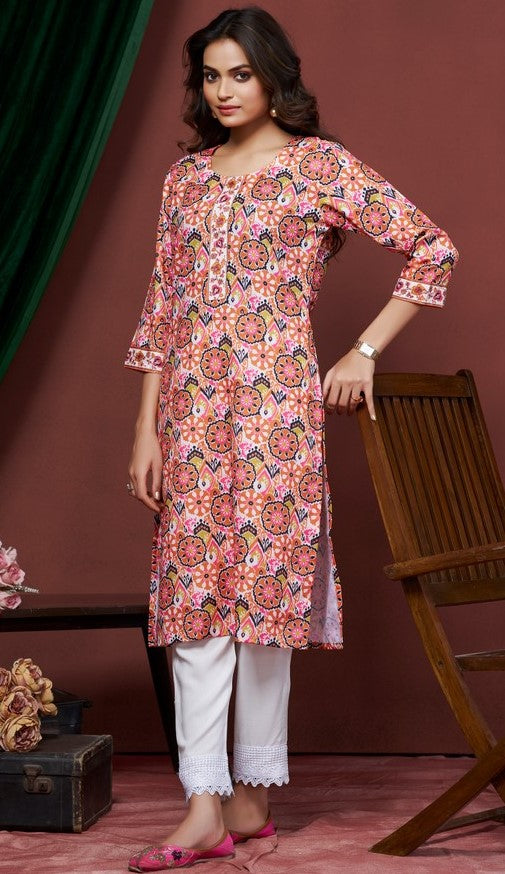 Amazing Peach Color Cotton Fabric Kurti