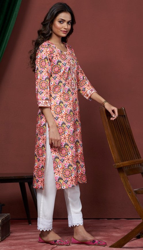 Amazing Peach Color Cotton Fabric Kurti