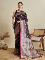 Beauteous Wine Color Silk Fabric Partywear Saree