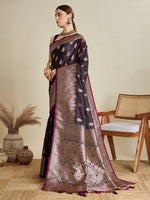Beauteous Wine Color Silk Fabric Partywear Saree