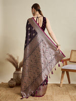 Beauteous Wine Color Silk Fabric Partywear Saree