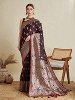 Beauteous Wine Color Silk Fabric Partywear Saree