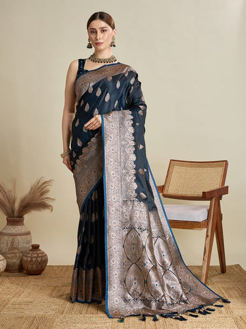 Beauteous Black Color Silk Fabric Partywear Saree