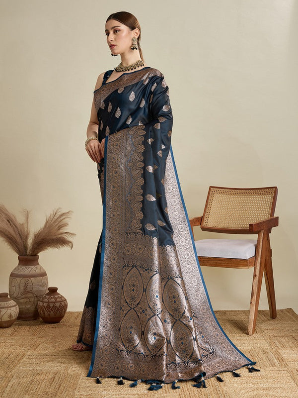 Beauteous Black Color Silk Fabric Partywear Saree