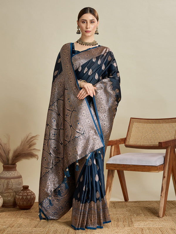 Beauteous Black Color Silk Fabric Partywear Saree