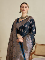 Beauteous Black Color Silk Fabric Partywear Saree