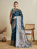 Beauteous Navy Blue Color Silk Fabric Partywear Saree