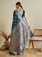 Beauteous Navy Blue Color Silk Fabric Partywear Saree