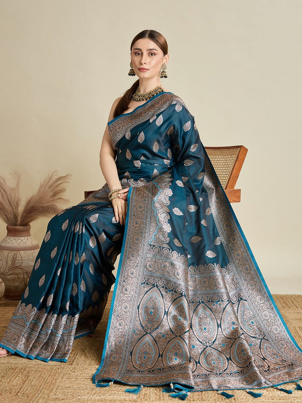 Beauteous Navy Blue Color Silk Fabric Partywear Saree