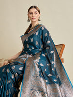 Beauteous Navy Blue Color Silk Fabric Partywear Saree