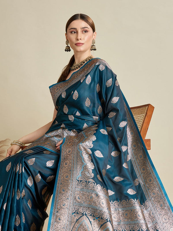 Beauteous Navy Blue Color Silk Fabric Partywear Saree