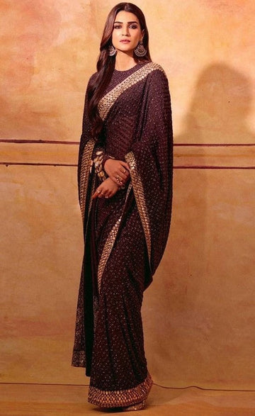 Elegant Voilet Color Georgette Fabric Partywear Saree