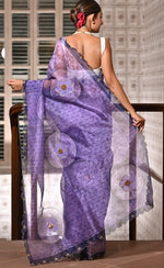 Elegant Purple Color Organza Fabric Partywear Saree