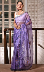 Elegant Purple Color Organza Fabric Partywear Saree