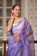 Elegant Purple Color Organza Fabric Partywear Saree