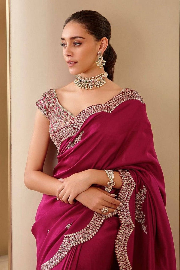 Elegant Maroon Color Vichitra Fabric Partywear Saree
