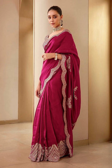 Elegant Maroon Color Vichitra Fabric Partywear Saree