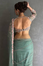 Amazing Aqua Color Net  Fabric Partywear Saree