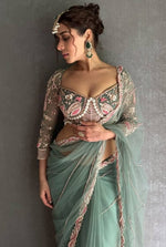 Amazing Aqua Color Net  Fabric Partywear Saree