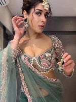 Amazing Aqua Color Net  Fabric Partywear Saree