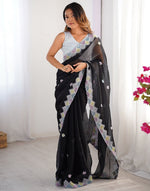 Amazing Black Color Silk Fabric Partywear Saree