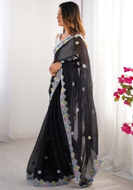 Amazing Black Color Silk Fabric Partywear Saree