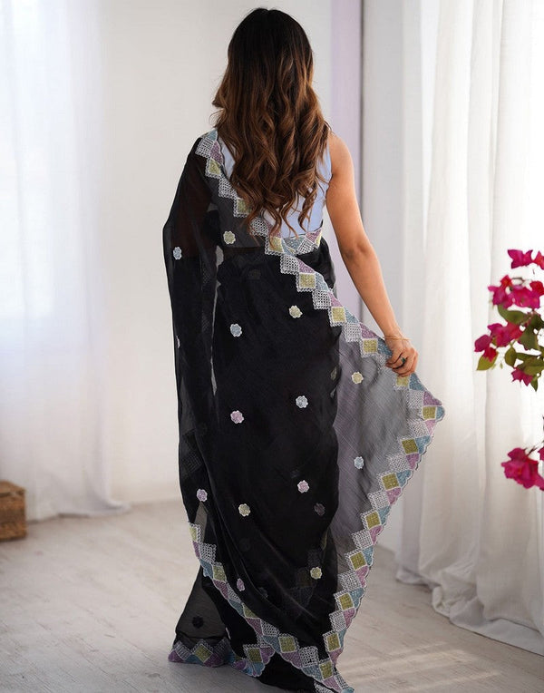 Amazing Black Color Silk Fabric Partywear Saree