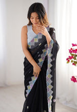 Amazing Black Color Silk Fabric Partywear Saree