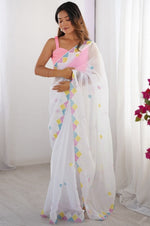 Amazing White Color Silk Fabric Partywear Saree