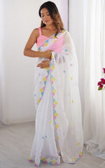 Amazing White Color Silk Fabric Partywear Saree